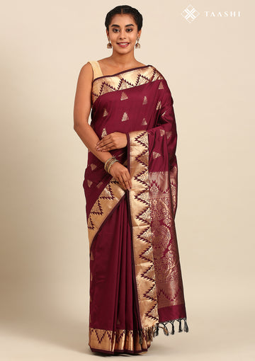 Maroon Temple Butta Kanchipuram Saree