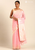Pastel Pink Traditional Temple Pattern Tussar Saree - Taashi