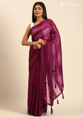 Purple Striped Chiffon Saree - Taashi