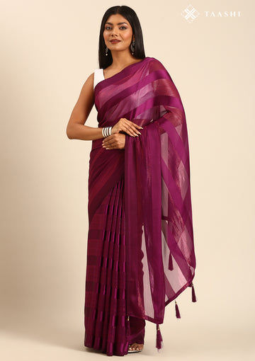 Purple Striped Chiffon Saree