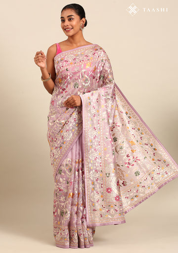 Mauve A/O Floral Embroidered Tissue Saree