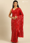 Red A/O Sequin EmbroideRed Saree - Taashi