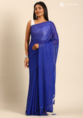 Royal Blue Striped Chiffon Saree - Taashi
