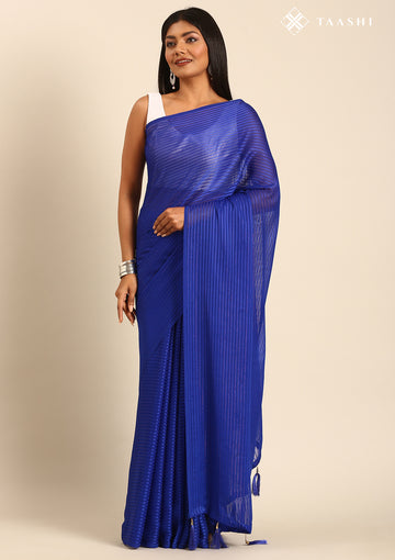 Royal Blue Striped Chiffon Saree