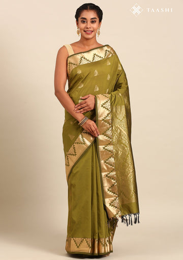 Olive Green Silk Kanjivaram Saree