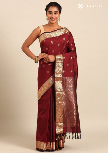 Dark Maroon Silk Kanjivaram Saree