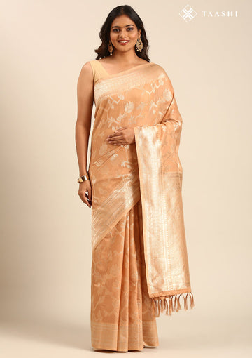 Pastel Peach Tussar Contemporary Woven Saree