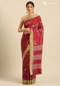 Dark Pink Bird Printed Tussar Saree - Taashi