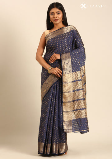 Blue Traditional Zari Butta Woven Tussar Saree