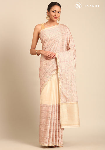Cream Fancy Embroidery Tussar Saree - Taashi