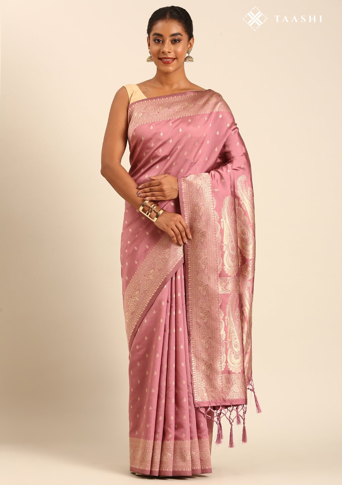 Dusty Pink Silk Satin Weave Saree