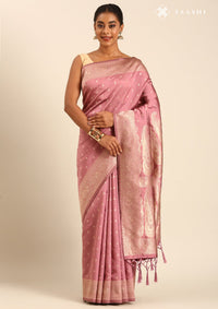 Dusty Pink Silk Satin Weave Saree