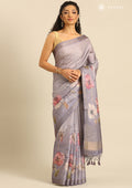 Mauve Floral Printed Tussar Saree - Taashi