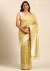 Pastel Olive Green Tussar Contemporary Woven Saree