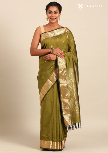 Olive Green Silk Kanjivaram Saree