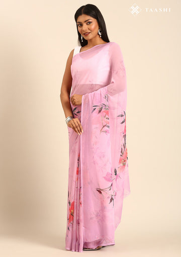 Pink Georgette Contemporary Printed Saree