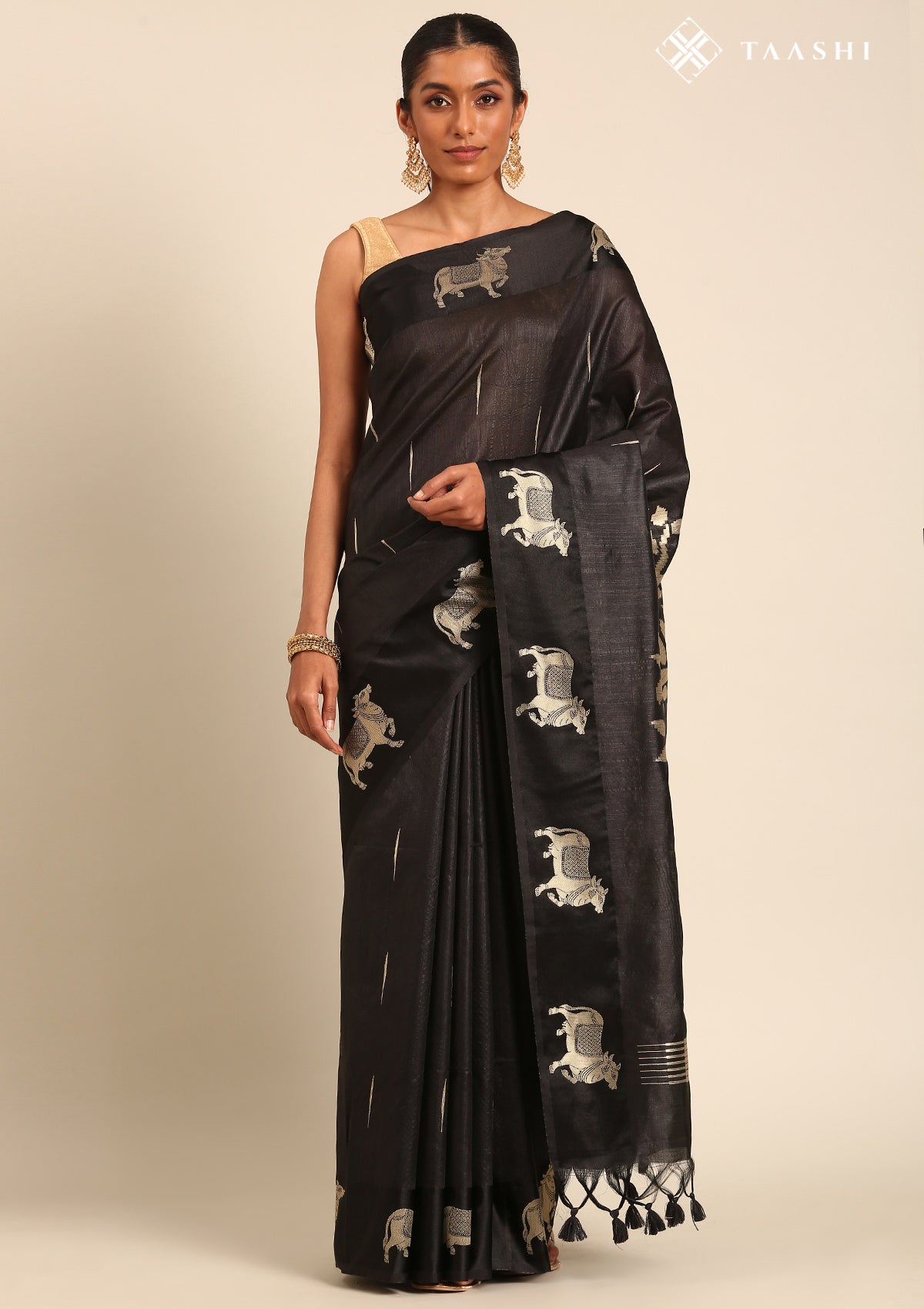 Black Jacquard Pattern Placement Tussar Saree