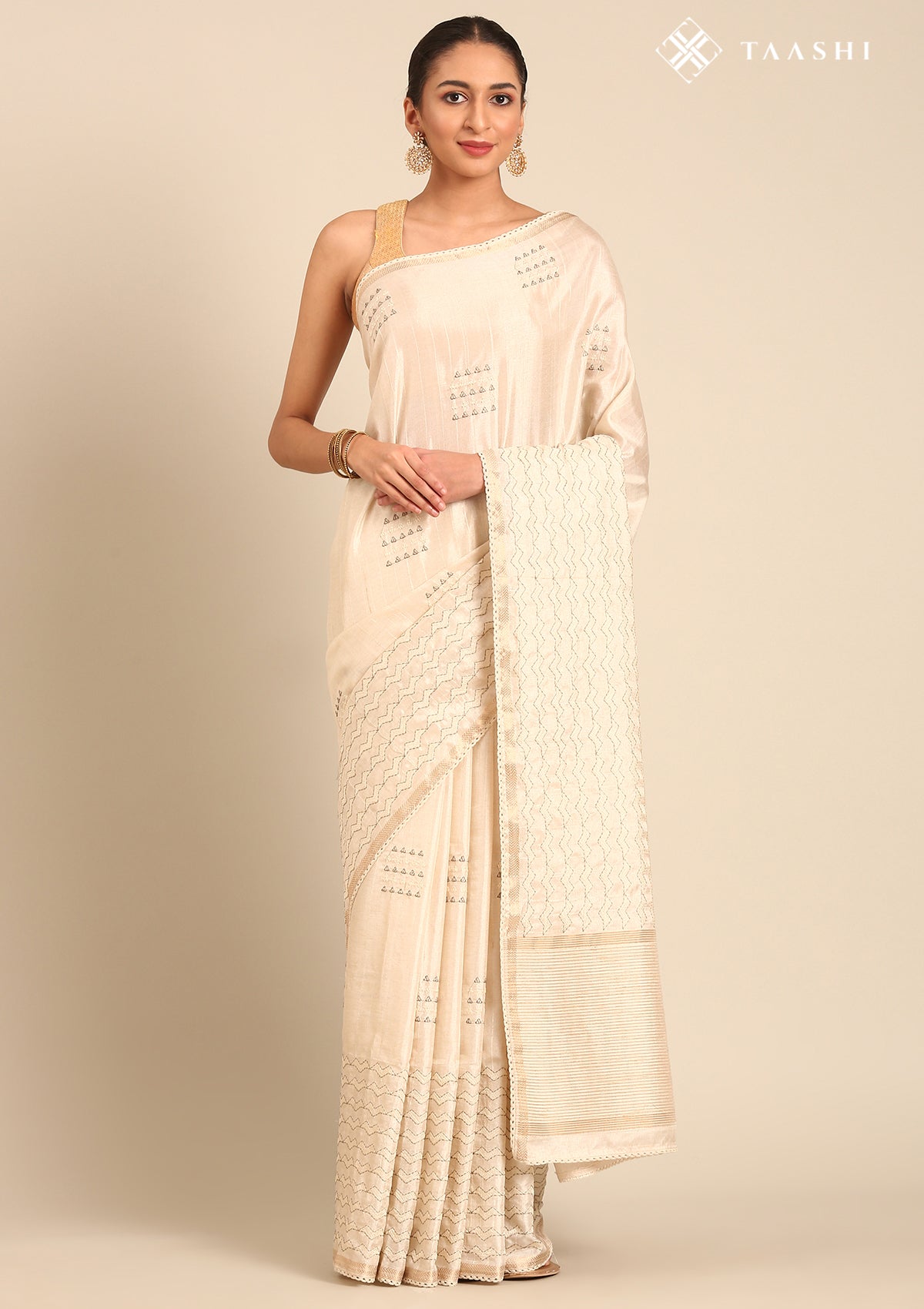 Cream Fancy Embroidery Tussar Saree