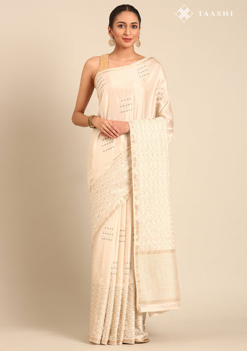 Cream Fancy Embroidery Tussar Saree