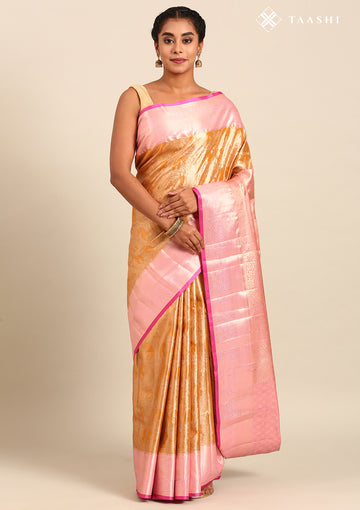 Golden And Light Pink Kanchipuram Saree
