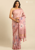 Dusty Pink Floral Printed Tussar Saree - Taashi