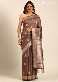 Taupe Brown Tussar Contemporary Woven Saree