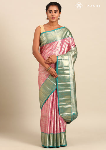 Pink And Teal Kanchipuram Saree