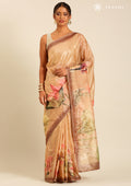 Metallic Copper Printed And EmbroideRed Organza Saree - Taashi