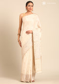 Cream Fancy Embroidery Tussar Saree - Taashi