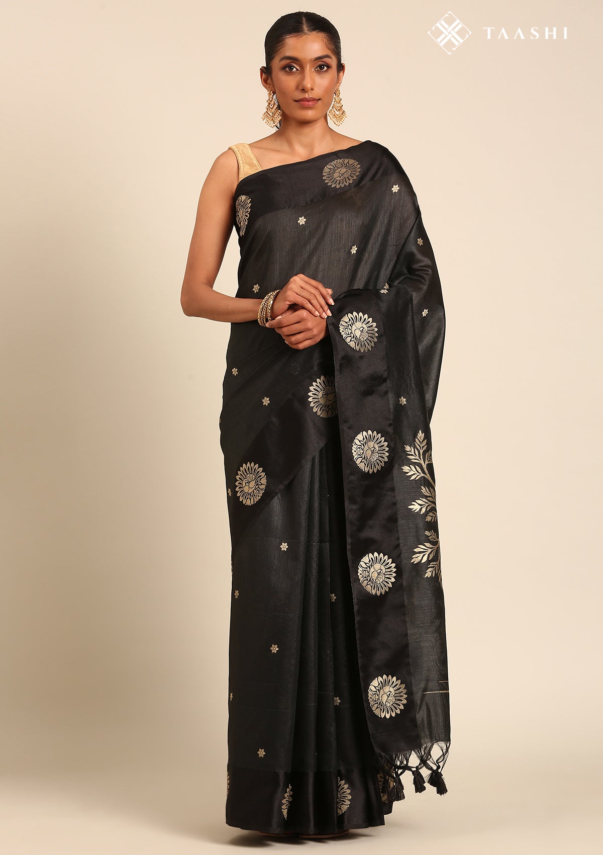 Black Peacock Jacquard Pattern Tussar Saree