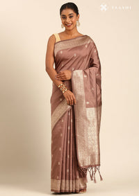 Taupe Brown Silk Satin Weave Saree