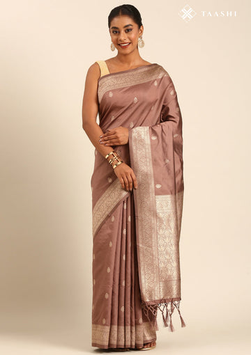 Taupe Brown Silk Satin Weave Saree