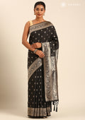 Black Traditional Woven Tussar Saree - Taashi