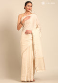 Cream Fancy Embroidery Tussar Saree - Taashi