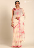 Beige Kasuti Pattern Woven Tussar saree - Taashi