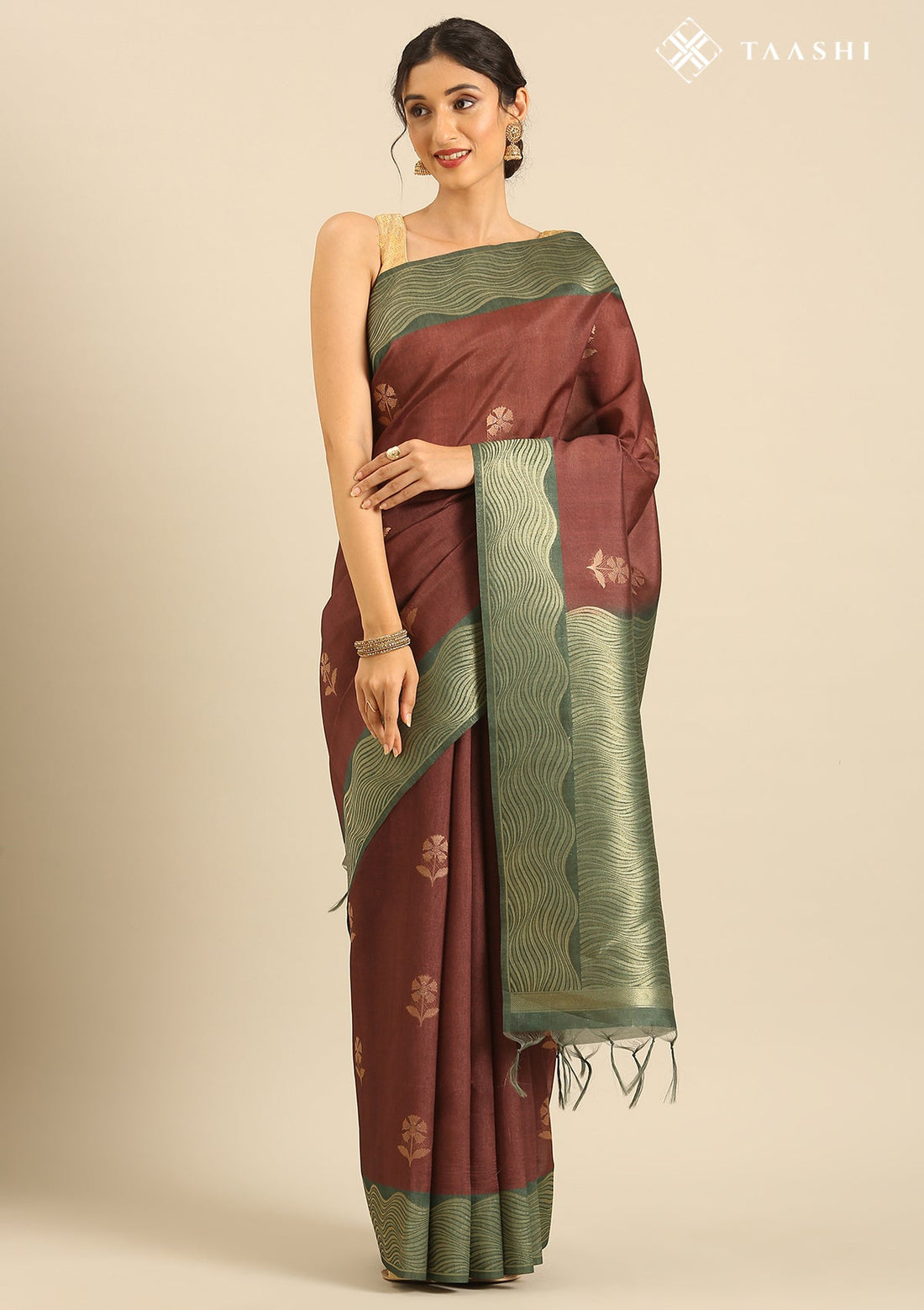 Brown Tussar Contemporary Woven Saree