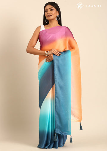 Multicolour Ombre Contemporary Woven Chiffon Saree