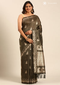Olive Green Tussar Contemporary Woven Saree