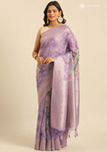 Mauve Floral Printed Zari Woven Organza Saree - Taashi