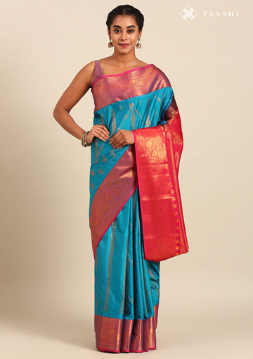 Blue And Dark Pink Kanchipuram Saree