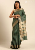 Dark Green Traditional Zari Butta Woven Tussar Saree - Taashi