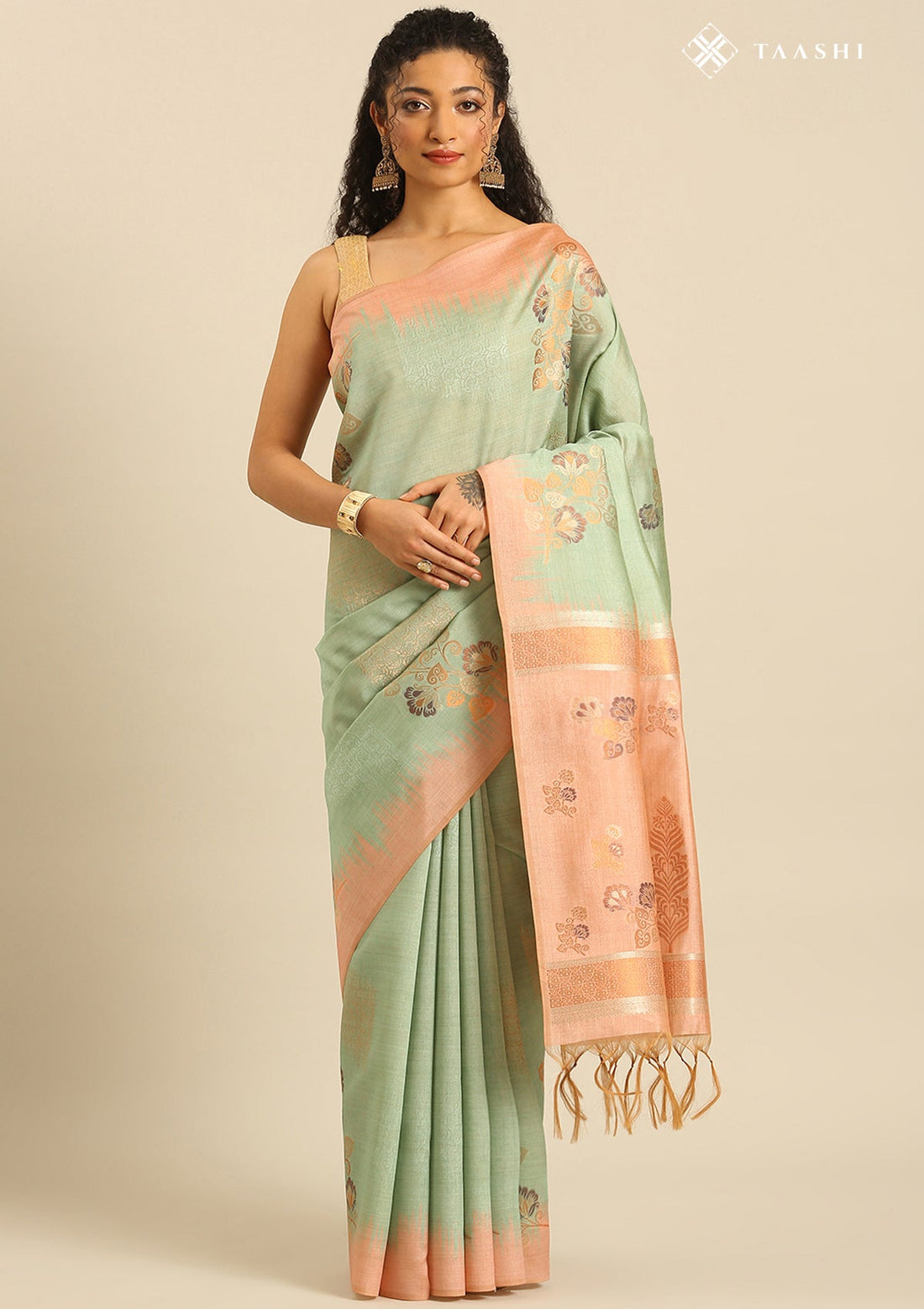 Mint Green Tussar Contemporary Woven Saree