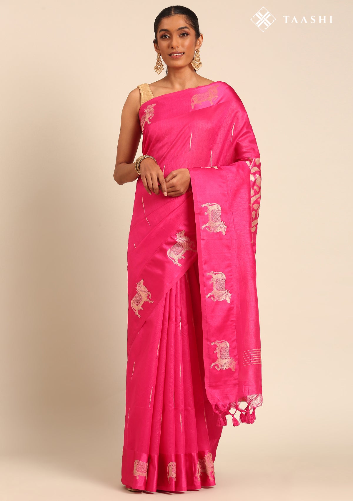 Pink Jacquard Pattern Placement Tussar Saree
