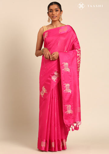 Pink Jacquard Pattern Placement Tussar Saree