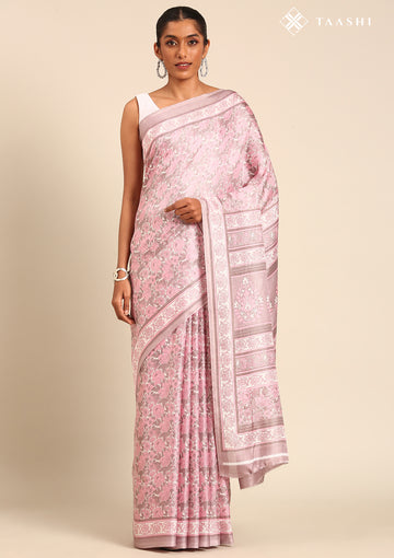 Dusty Pink A/O Floral Printed Art Tussar Matka Silk Saree