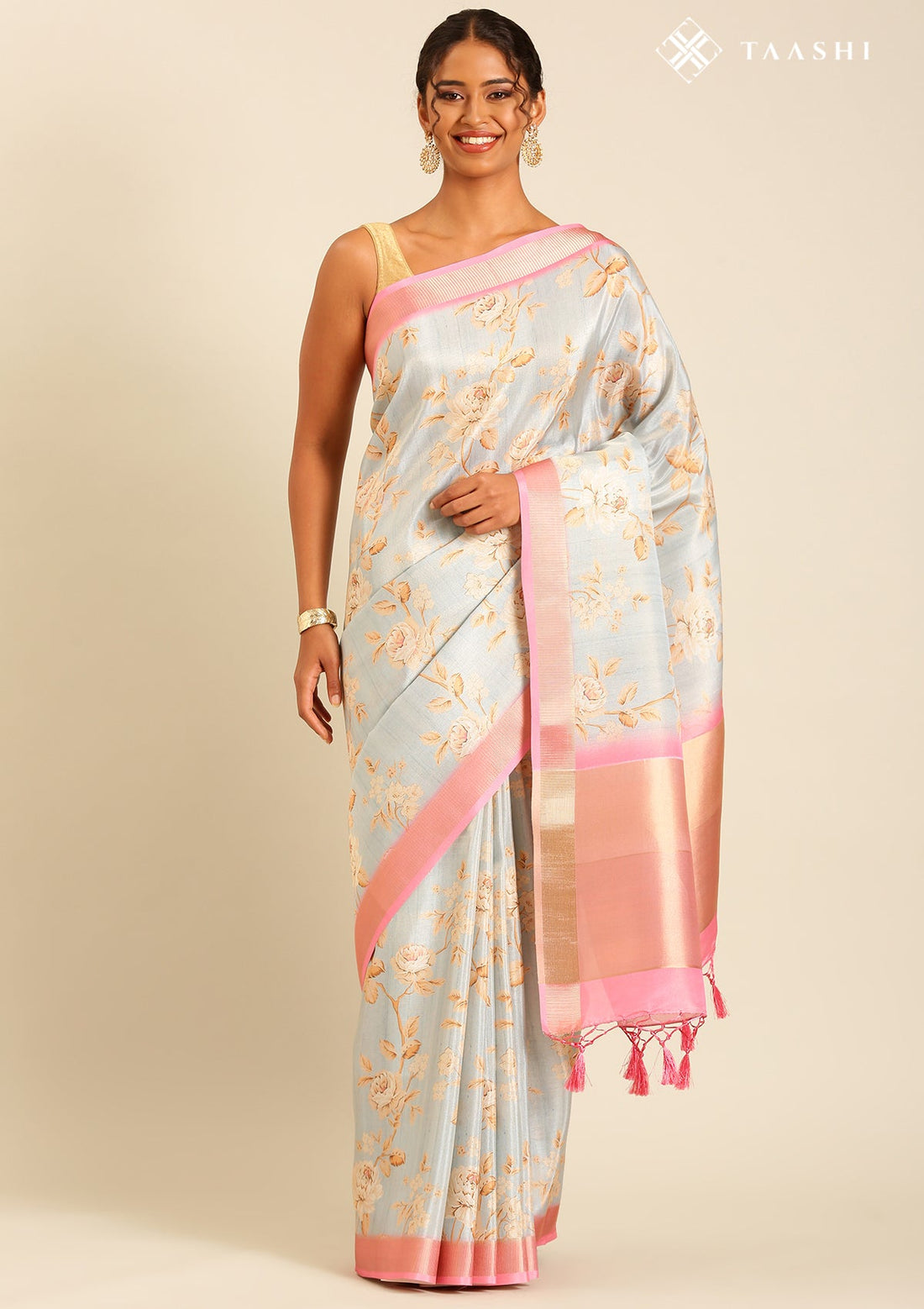 Pastel Blue Tissue Contemporary Printed Saree