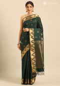 Dark Green Temple Butta Kanchipuram Saree - Taashi