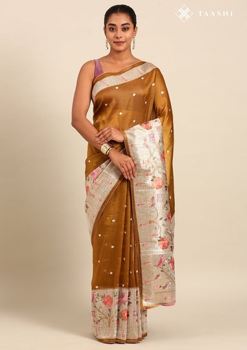 Amber Gold Tissue Contemporary Embroidered Saree