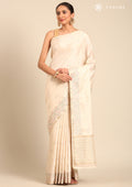 Cream Fancy Embroidery Tussar Saree - Taashi