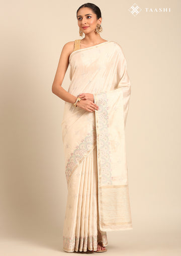 Cream Fancy Embroidery Tussar Saree